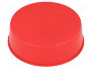 Plugs; Body: red; Out.diam: 76.5mm; H: 18.6mm; Mat: LDPE; push-in SUNDPLAST