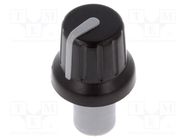 Knob; with pointer; ABS; Øshaft: 6mm; Ø16x14.4mm; black; push-in SR PASSIVES