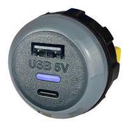 USB CHARGER RCPT, 2PORT, GREY