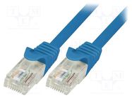 Patch cord; U/UTP; 5e; stranded; CCA; PVC; blue; 1m; 26AWG LOGILINK