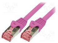 Patch cord; S/FTP; 6; stranded; Cu; LSZH; pink; 3m; 27AWG LOGILINK