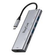 Hub 7in1 RayCue USB-C to 3x USB-A 3.0 5Gbps + SD/TF 3.0 + HDMI 4K30Hz + PD 3.0 100W (gray), RayCue