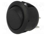 ROCKER; SPST; Pos: 2; (ON)-OFF; 6A/250VAC; black; none; R13; round BULGIN