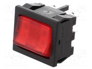 ROCKER; DPST; Pos: 2; ON-OFF; 10A/250VAC; 10A/28VDC; red; neon lamp 