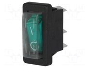 ROCKER; SPST; Pos: 2; ON-OFF; 16A/250VAC; green; neon lamp; 5500 BULGIN