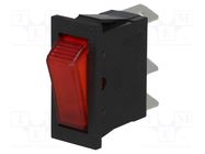 ROCKER; SPST; Pos: 2; ON-OFF; 16A/250VAC; red; neon lamp; 5500; 250V BULGIN