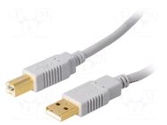 Cable; USB 2.0; USB A plug,USB B plug; gold-plated; 5m; grey BQ CABLE