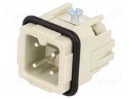 Connector: HDC; contact insert; male; 10A; 250V; Han® A; PIN: 4; 3+PE HARTING