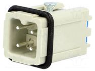 Connector: HDC; contact insert; male; 10A; 250V; Han® A; PIN: 4; 3+PE HARTING