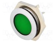 Indicator: LED; flat; green; 24÷28VDC; Ø22mm; IP67; metal; ØLED: 20mm 