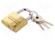 Padlock; shackle; Application: gates,cabinets,sheds; Mat: brass MEGA