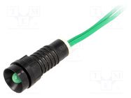 Indicator: LED; recessed; green; 230VAC; Ø11mm; IP40; leads 300mm 