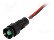 Indicator: LED; recessed; green; 220VDC; Ø11mm; IP40; leads 300mm 