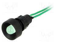 Indicator: LED; recessed; green; 230VAC; Ø13mm; IP40; leads 300mm 