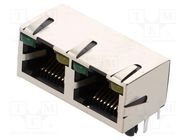 Connector: RJ45; socket; Cat: 5; shielded,double,with LED; THT AMPHENOL COMMUNICATIONS SOLUTIONS