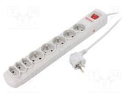 Plug socket strip: protective; Sockets: 8; 250VAC; 10A; grey ARMAC