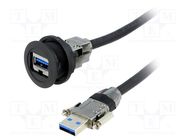 USB socket; 22mm; har-port; -25÷70°C; Ø22.3mm; IP20; black; Len: 3m 