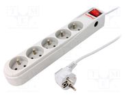 Plug socket strip: protective; Sockets: 5; 250VAC; 10A; grey ARMAC