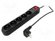 Plug socket strip: protective; Sockets: 5; 250VAC; 10A; black ARMAC