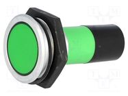 Indicator: LED; flat; green; 230VAC; Ø30.2mm; IP67; brass; ØLED: 20mm 