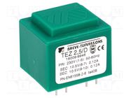 Transformer: encapsulated; 2.5VA; 230VAC; 10.5V; 10.5V; 119mA; PCB BREVE TUFVASSONS