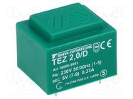 Transformer: encapsulated; 2VA; 230VAC; 6V; 333.3mA; PCB; IP00; TEZ BREVE TUFVASSONS