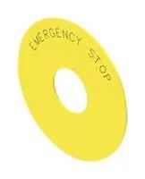 LEGEND PLATE, EMERGENCY STOP, 75MM, YEL