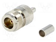 Connector: N; plug; female; straight; RG58; IDC,crimped; for cable 