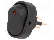 ROCKER; SPST; Pos: 2; ON-OFF; 15A/24VDC; black; LED; R13-133-DC; oval SCI