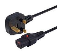 PWR CORD, BS 1363 PLUG-IEC C13, 10A/6.6'