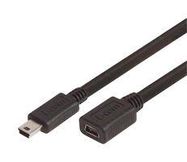 USB CABLE, 2.0 MINI B PLUG-RCPT, 11.8"