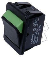 ROCKER SWITCH, DPST, BLACK/GREEN