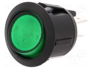 ROCKER; DPST; Pos: 2; ON-OFF; 10A/250VAC; green; neon lamp; R13; 230V BULGIN