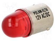 LED lamp; red; BA15S; 12VDC; 12VAC POLAM-ELTA