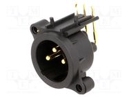 Connector: XLR; socket; male; PIN: 3; angled 90°; THT; black; 6A NEUTRIK