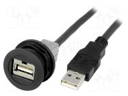 USB socket; 22mm; har-port; -25÷70°C; Ø22.3mm; IP20; black; Len: 1m 