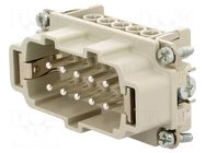 Connector: HDC; contact insert; male; 16A; 500V; PIN: 10; 10+PE AMPHENOL