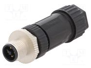 Connector: M12; plug; PIN: 4; male; T code-Power; for cable; IP67 AMPHENOL LTW