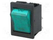 ROCKER; DPST; Pos: 2; ON-OFF; 16A/250VAC; green; neon lamp; 1350 BULGIN