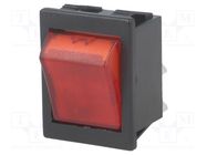 ROCKER; DPST; Pos: 2; ON-OFF; 16A/250VAC; red; neon lamp; 1350; 250V BULGIN