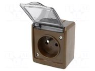 Connector: AC supply; socket; 2P+PE; 250VAC; 16A; brown; wall mount PAWBOL