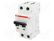 Circuit breaker; 400VAC; Inom: 16A; Poles: 2; Charact: B; 10kA; IP20 ABB