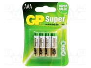 Battery: alkaline; AAA; 1.5V; non-rechargeable; 4pcs. GP