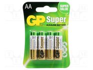 Battery: alkaline; AA; 1.5V; non-rechargeable; 4pcs. GP