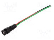 Indicator: LED; recessed; red/green; 230VAC; Ø11mm; IP40; plastic 