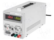 Power supply: laboratory; switching,single-channel; 0÷60VDC 