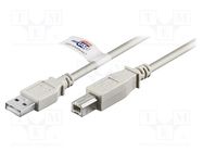 Cable; USB 2.0; USB A plug,USB B plug; 3m; grey; Core: Cu; 480Mbps Goobay