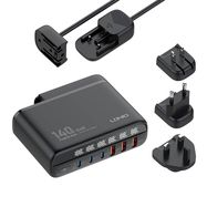 Power charger with display 140W LDNIO A6140C 3x USB-A + 3x USB-C, US/UK/EU (black), LDNIO