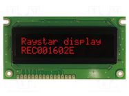 Display: OLED; alphanumeric; 16x2; Dim: 84x44x10mm; red; PIN: 16 RAYSTAR OPTRONICS