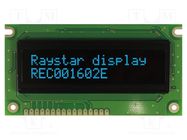 Display: OLED; alphanumeric; 16x2; Dim: 84x44x10mm; blue; PIN: 16 RAYSTAR OPTRONICS